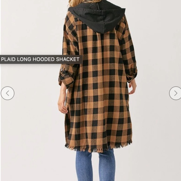 RISEN PLAID LONG HOODED SHACKET - Picture 2 of 11
